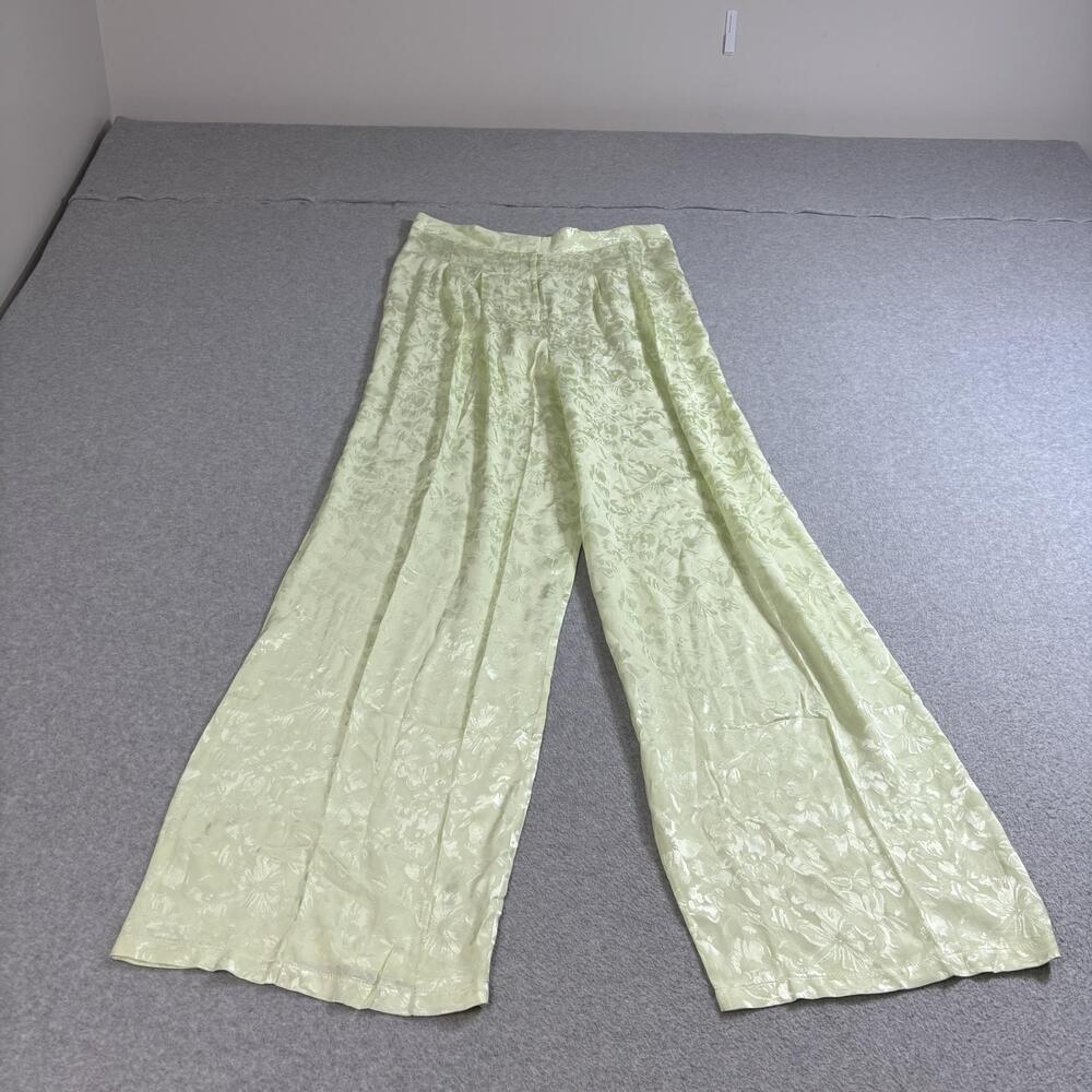 ASOS Design Pants Women 12 Tall Green Wide Leg Floral Jacquard Pleated Boho Work
